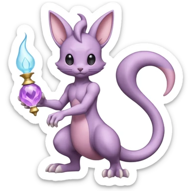 Pastel dull greyish anthropomorphic furry Mewtwo-Beerus-Venom-Espurr-Minccino-hybrid-fusion-animal-ET-species-creature, full body  sticker