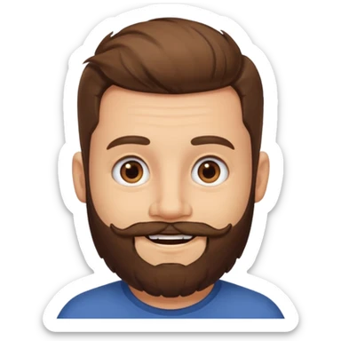 man, stubby hair, brown eyes, full beard, smiling sticker