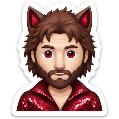 The Wolf Man with brown hair & fur dark red sequin outfit sticker