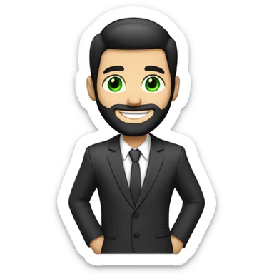 Finance white guy, green eyes, suit, beard like 3 days, big smile. crewcut black hair sticker
