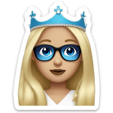 girl long blonde hair blue eyes and cherry lipstick wearing a crown and black sunglasses that cover her eyes sticker