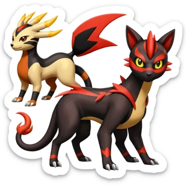 Darkrai-Giratina-Litten-Torracat-Houndoom-Meloetta-Fakémon-creature-hybrid-fusion, full body sticker