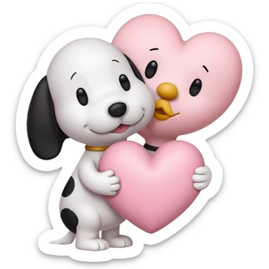pastel pink heart with snoopy hugging woodstock in it sticker