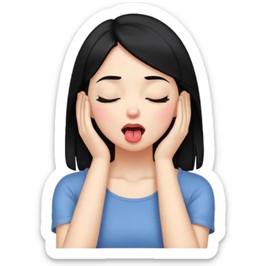 make a girl with black hair have her hands on her neck, eyes closed, tongue out sticker