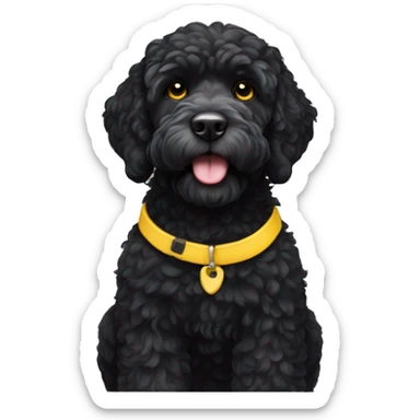 Black Portuguese water dog with yellow collar  sticker