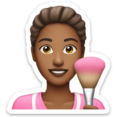 Brown Esthetician wearing pink holding a fan brush sticker