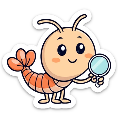 shrimp with magnifying glass sticker