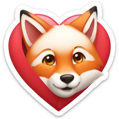 cute fox hiding behind heart sticker
