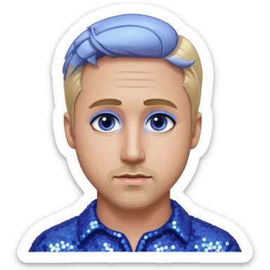 Ryan Gosling with blonde hair, periwinkle sequin outfit sticker