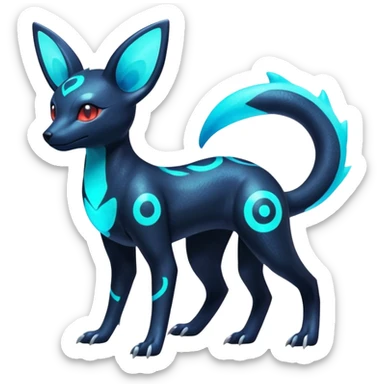 Shiny Aural Iridescent Fluorescent Bioluminescent Umbreon-Amaura-Salandit-Salamence-Fakémon-fusion (full body) sticker