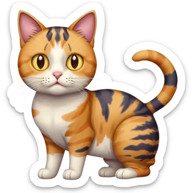 full body colourful calico tabby cat with disproportioned head with an anxious face sticker