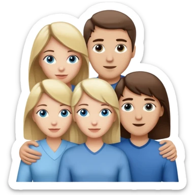 3 people. Throuple. Blank woman with blond hair and blue eye color on left. And also a blank man with brown hair and grey eye color in the middle. And a blank woman with brown hair and grey eye color on the right. Holding each other sticker