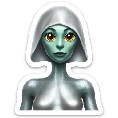 Alien reptilian woman, in silver dress, full figure, working sticker