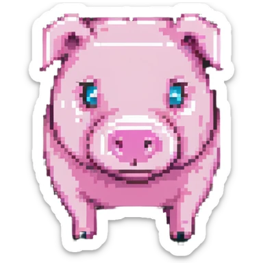 Minecraft pig, full body, pink blocky animal with square head and square body sticker