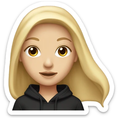 white Caucasian female with long blonde hair wearing an oversized black hoodie sweatshirt sticker