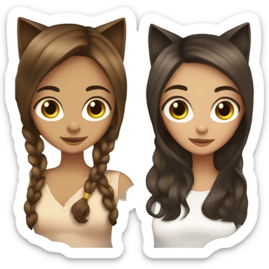 Two long hair brunette girls with cats sticker