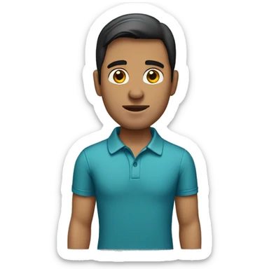 create an emoji of a dark-haired man with straight hair wearing a polo shirt sticker