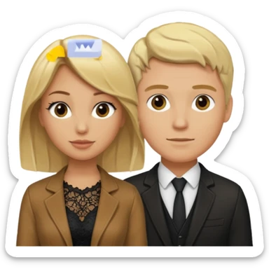 Love tan woman blonde hair and black lace  with blonde man Brown shade jacket sticker