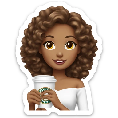 Barbie girl with brown curly hair drinking coffee  sticker