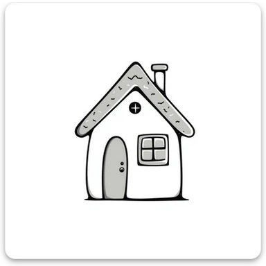 A cute small house/cottage with roof and windows in pastel colors (dd9fb0, ffc6d3, a3bfc9, c4bee2, f1b091), hand-drawn doodle style sticker