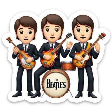 Cinematic Realistic The Beatles Group Emoji, depicted as an iconic band of four exuding playful charisma and musical genius with retro instruments and vibrant expressions, rendered with rich textures and nostalgic dynamic lighting that captures their legendary impact on pop culture. sticker