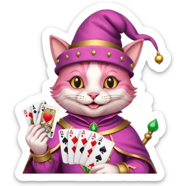court jester cat medieval, poker card ace, pink sticker