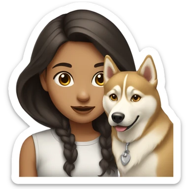 A girl Dark brown  hair next to a light dorée  Husky sticker