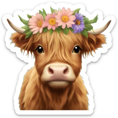 Baby highland cow with flower crown sticker