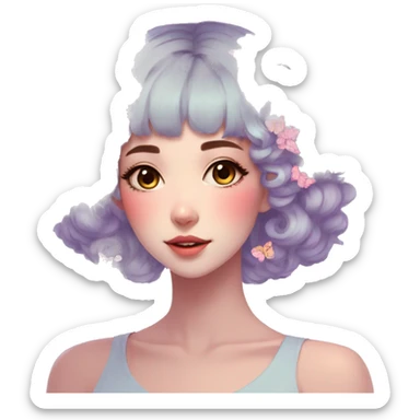 Gorgeous Pastel Anime Style Lady With Butterflies on head aesthetic trending style sticker