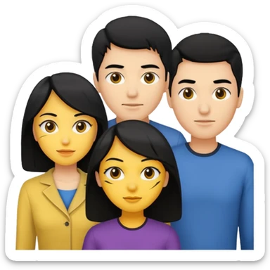 4 people, two man and two women,yellow skin,black hair, Half-body photo sticker