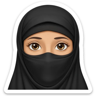 an old emirati women wearing traditional cloths covers her face with burg'a a;; the cloths and burqa'a are black no accessories sticker