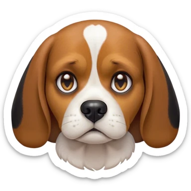 Cinematic Meme-Worthy Grumpy Beagle Portrait Emoji, Head held high but eyes filled with dramatic disappointment, showcasing a smooth tri-color coat of white, brown, and black, deeply furrowed brow forming an unmistakable scowl, floppy ears slightly angled back in disapproval, piercing hazel eyes glaring with pure exasperation, Simplified yet hilariously over-exaggerated features, highly detailed, glowing with an aura of supreme annoyance, high shine, exhausted yet judgmental, stylized with an almost regal pettiness, bright but brooding, soft glowing outline, capturing the essence of a companion that has seen it all and is thoroughly unimpressed, so meme-worthy it feels like it could instantly become the next viral sensation of grumpiness! sticker