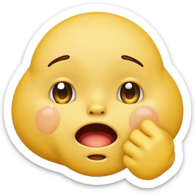 Crying yellow emoji with fist in front of mouth sticker