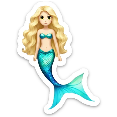 Iridescent mermaid tail full body white girl long hair sticker