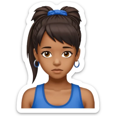 Lisa Left Eye Lopes brown eyes dark brown Ponytail hair, blue tank top sticker