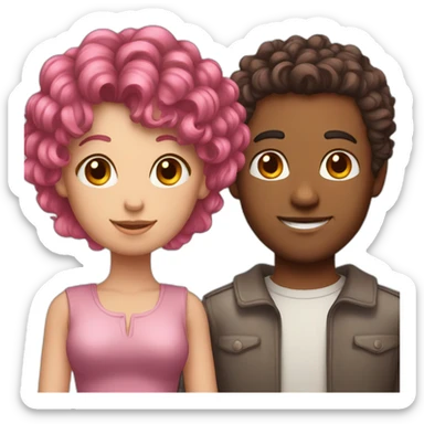 pink hair girl in love with a man with brown curly hair sticker