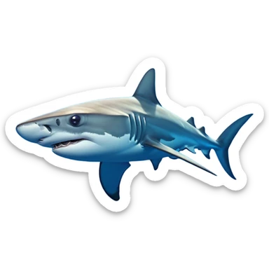 Cinematic Noble Hammerhead Shark Portrait Emoji, Poised and regal, with a broad, flattened hammer-shaped head, wide-set eyes, and a streamlined, powerful body gliding through deep blue waters, Simplified yet sharp and sophisticated features, highly detailed, glowing with a cool, oceanic luminescence, high shine, intelligent and commanding, stylized with an air of marine authority, focused and vigilant, soft glowing outline, capturing the essence of a watchful and confident predator that appears ready to glide out of the screen with effortless power! sticker