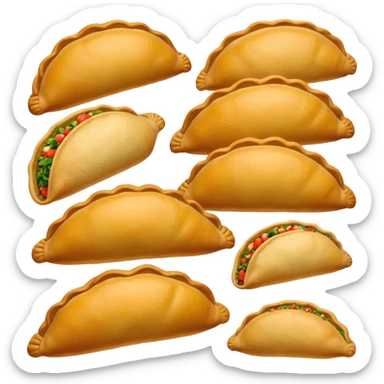 Empanadas Cinematic Realistic Empanadas Dish Emoji, depicted as crispy, golden empanadas made with cornmeal and filled with savory ingredients, rendered with rich textures and vibrant, appetizing lighting. sticker