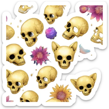 Skull iridescent kintsugi fluffy dog fox head zombie skull skeleton gold mechanical nebula galaxy stars colorful flowers fairy lights vintage sticker