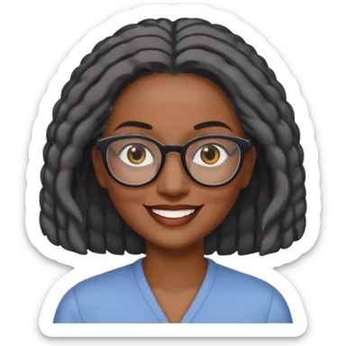 emoji of a black grandma women with longer past shoulder black and gray hair with glasses and brown eyebrows sticker