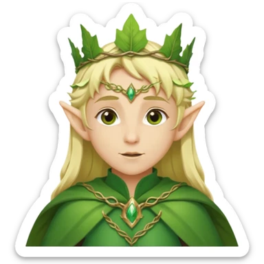 Forest Elf – elegant green-skinned elf with leaf crown and cloak, blonde hair sticker