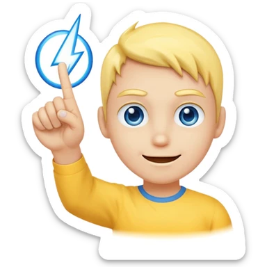 Yellow circle happy face with powder blue lightning bolt eyes with one hand pinching pointer finger and thumb together sticker
