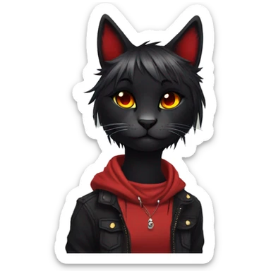 Anthro Edgy Cool Beautiful Black Cat-Fursona with Emo Hair-bangs with Red Streaks sticker