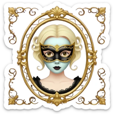 Spooky killer on mask on fancy mirror behind woman sticker