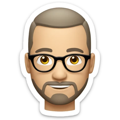 white skin male with a dark buzzcut and short beard, round glasses sticker
