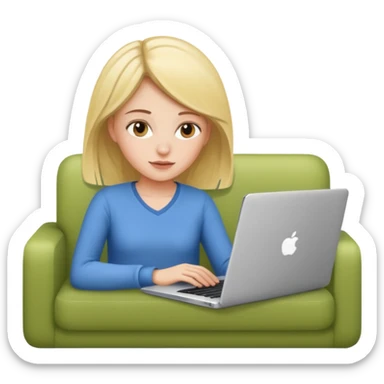 A girl is working with a laptop while lying on the sofa sticker