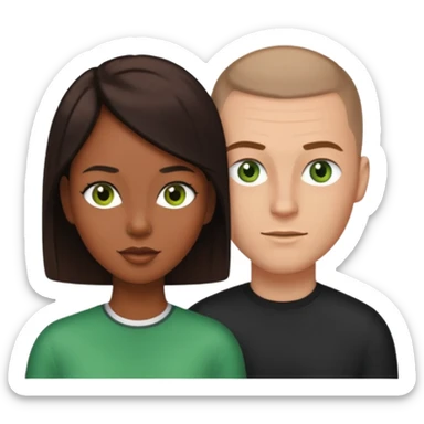 a couple. black woman with long brown hair and a white man with a buzz cut and green eyes  sticker