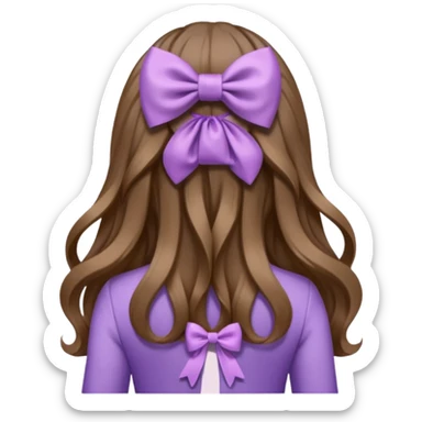 long wavy brown hair from behind with a medium lilac bow sticker