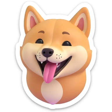 cute shiba inu giggling, tongue out, joyful, minimal background sticker