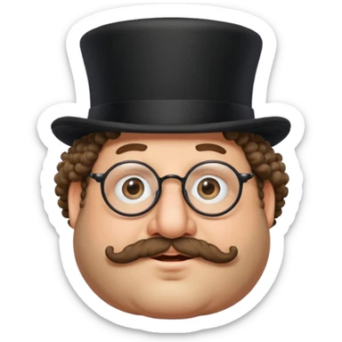 Fat Jewish man with curly hair a top hat glasses and a large nose  sticker